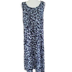Calvin Klein Chevron-Pattern Sleeveless Navy/White Midi Dress Size 1X EUC